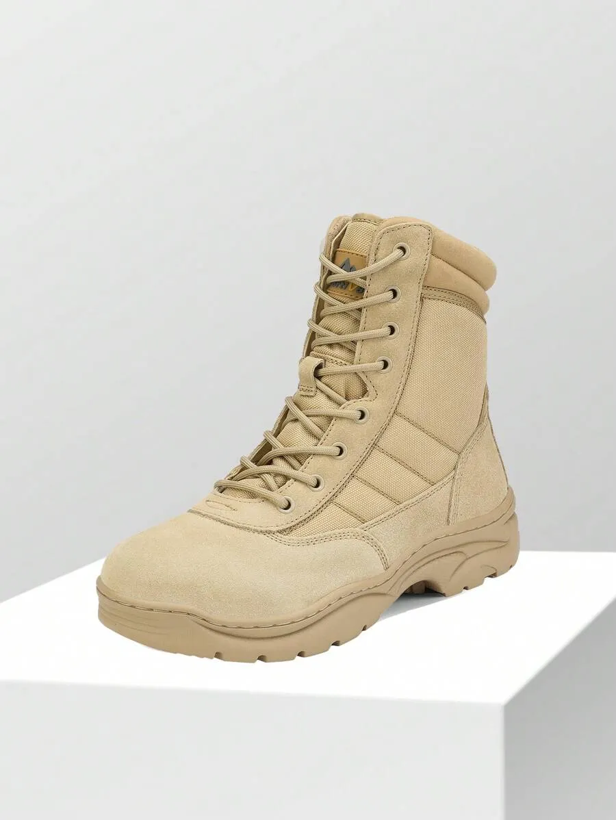 Vintage-Style Men's Boots, Colorblock Leather Design, Rubber Sole, Outdoor Casual Footwear