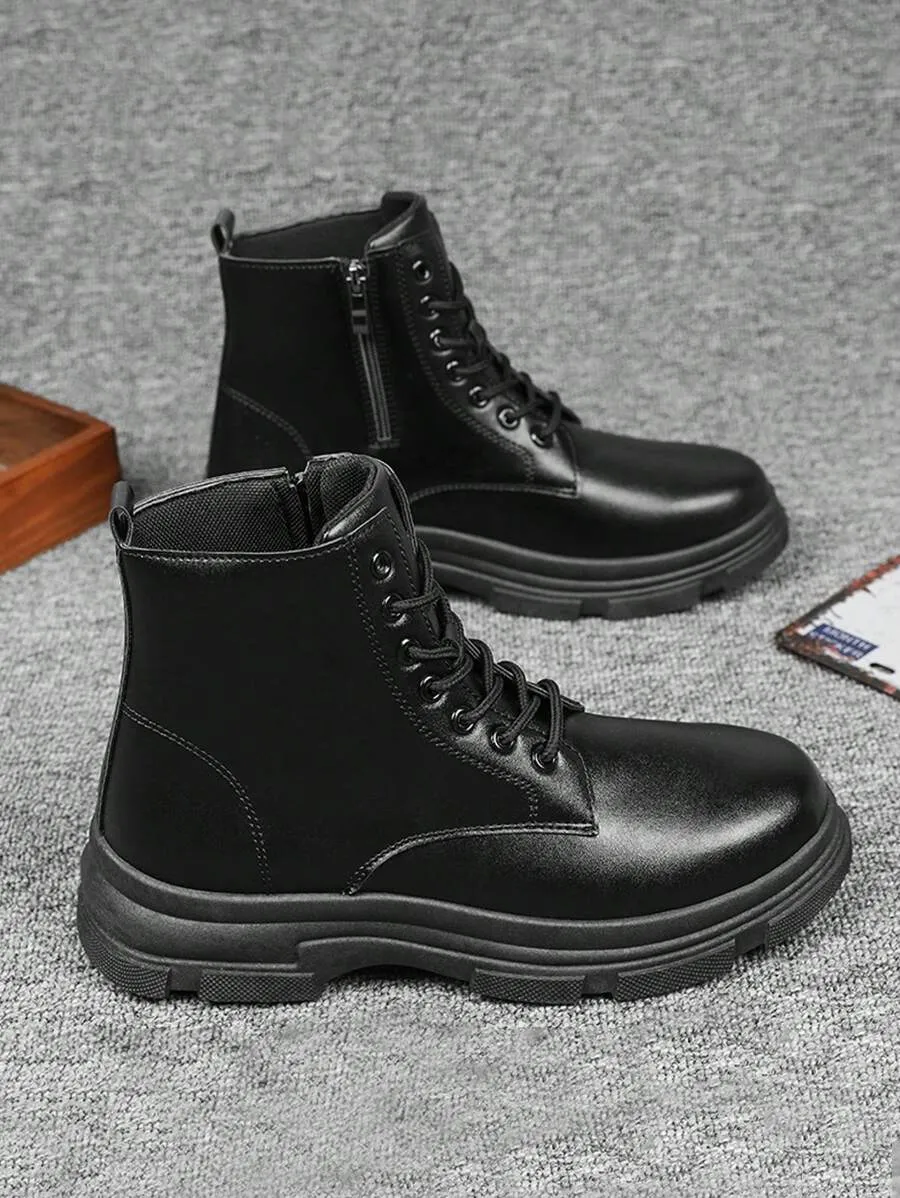 Stylish Retro Boots for Men, Leather Finish, Durable Non-Slip Sole, Zipper Closure