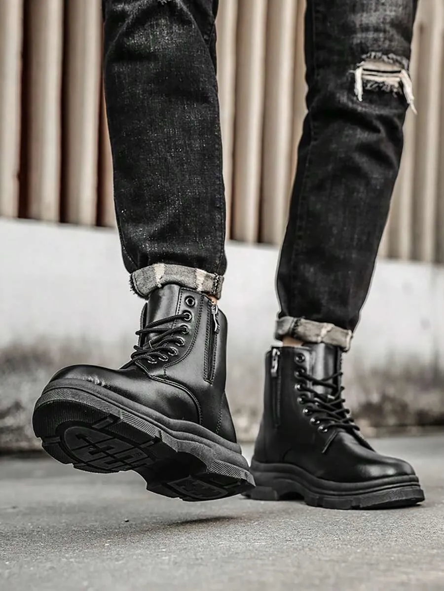 Stylish Retro Boots for Men, Leather Finish, Durable Non-Slip Sole, Zipper Closure