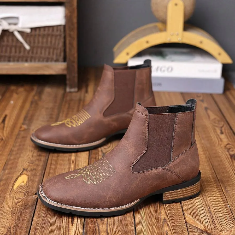 Vintage Men's Ankle Boots, High-Quality Leather Upper, Non-Slip Rubber Sole, Timeless Design