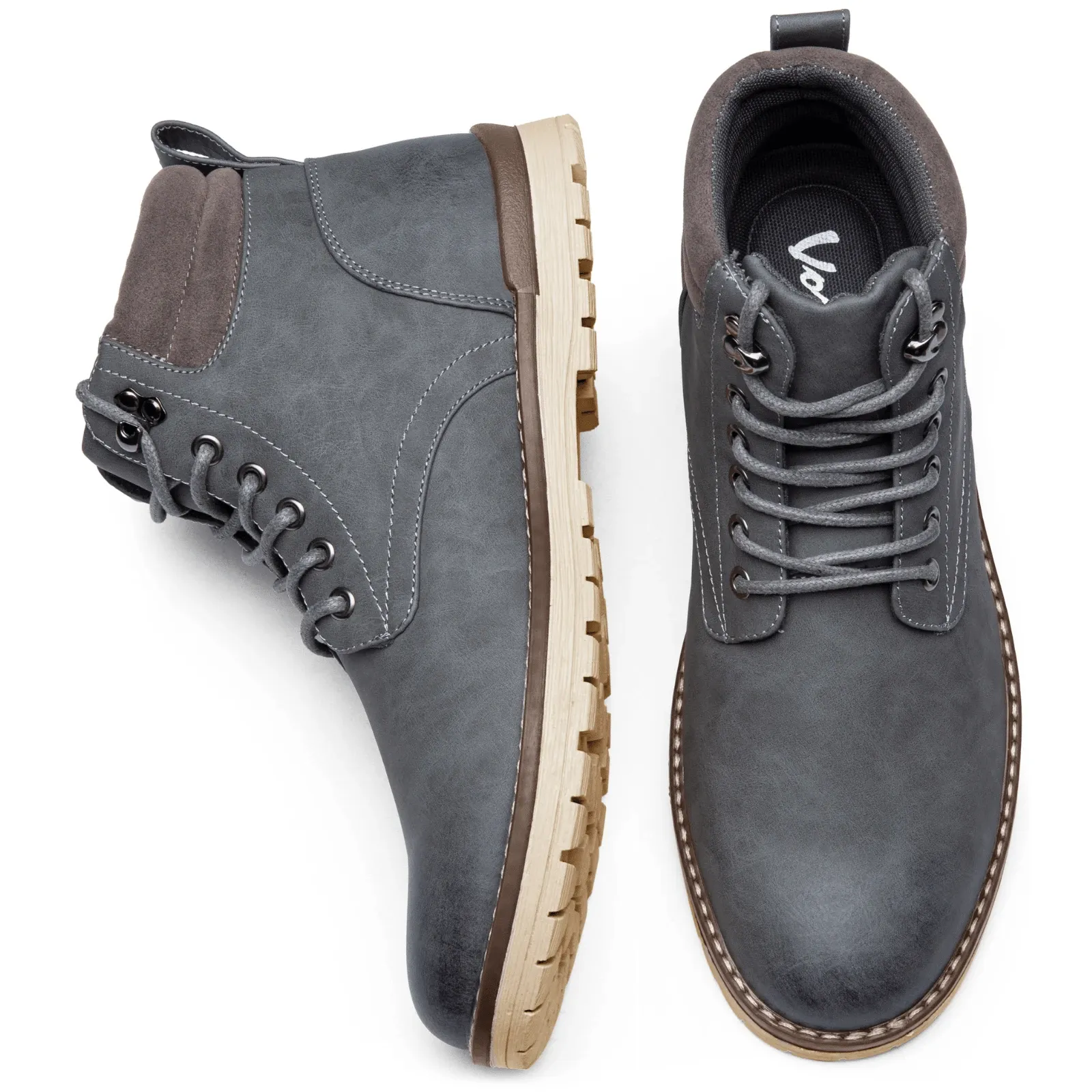 Classic Men's Leather Boots, Colorblock Design, Durable Rubber Sole, Perfect for All-Day Wear